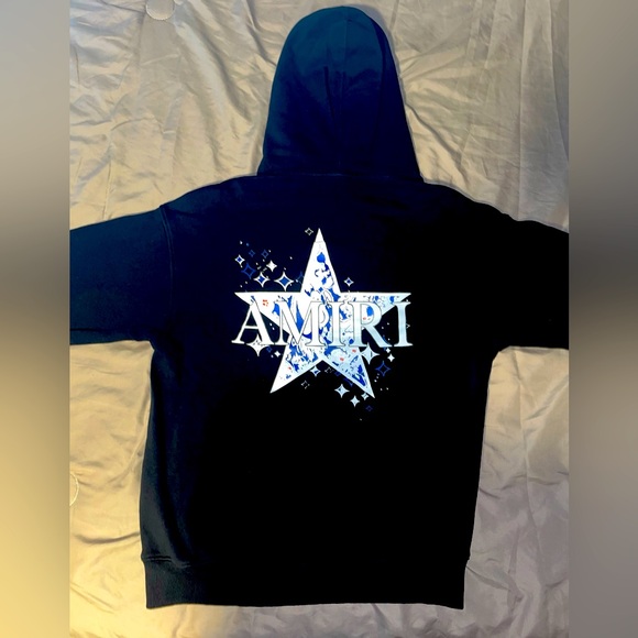 Black AMIRI Paisley Baby Blue Star Print Hooded Sweatshirt - Picture 1 of 8